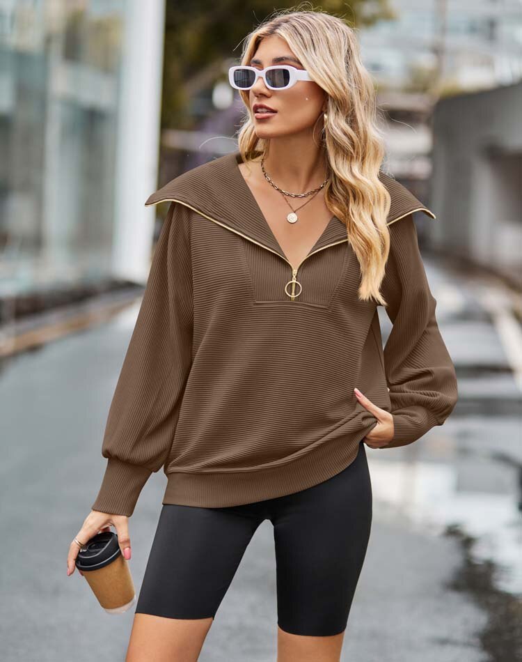 Sienna - Donkerbruine sweater met rits