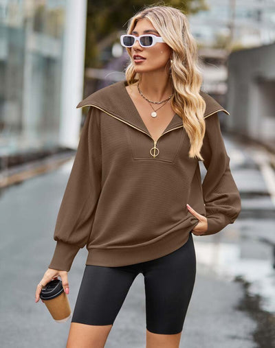 Sienna - Donkerbruine sweater met rits