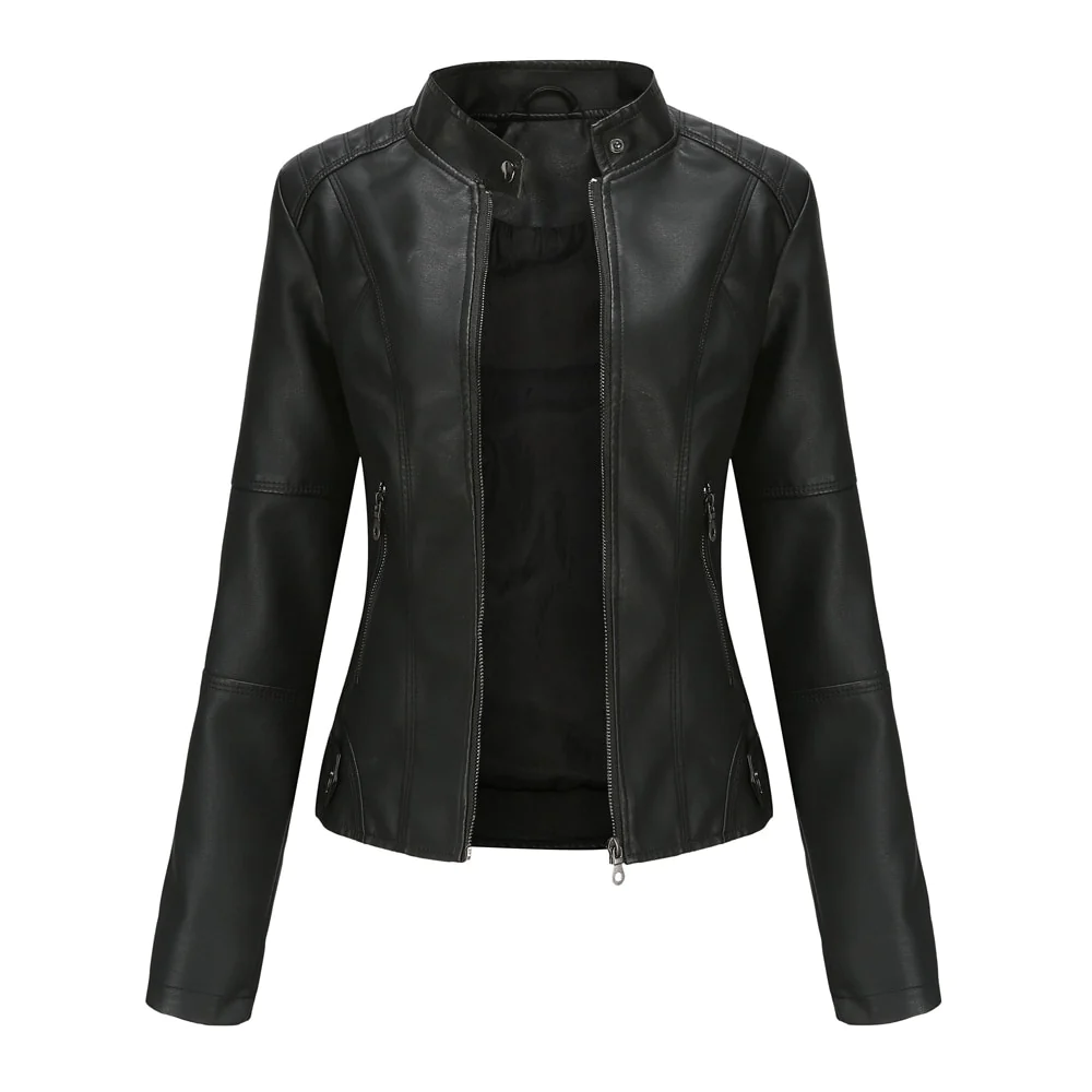 Goose - Korte stijlvolle faux leren bikerjacket voor dames met korte kraag