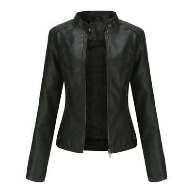 Goose - Korte stijlvolle faux leren bikerjacket voor dames met korte kraag