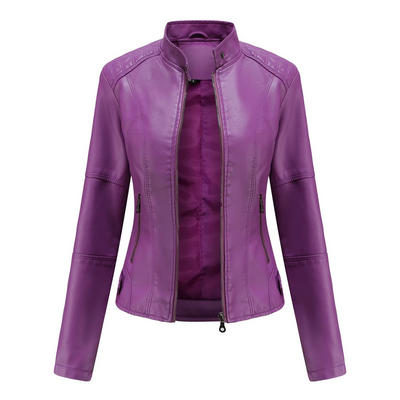 Goose - Korte stijlvolle faux leren bikerjacket voor dames met korte kraag