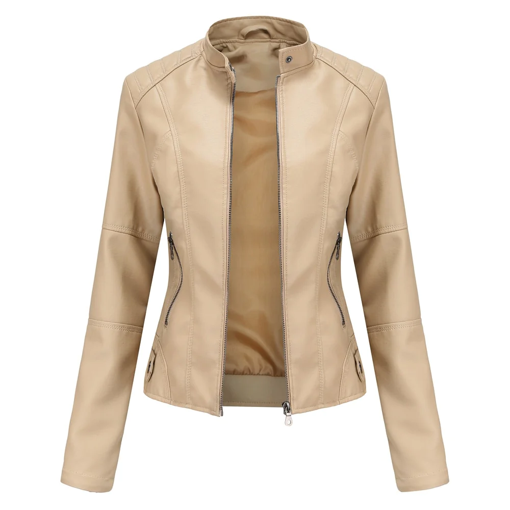 Goose - Korte stijlvolle faux leren bikerjacket voor dames met korte kraag