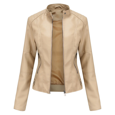Goose - Korte stijlvolle faux leren bikerjacket voor dames met korte kraag