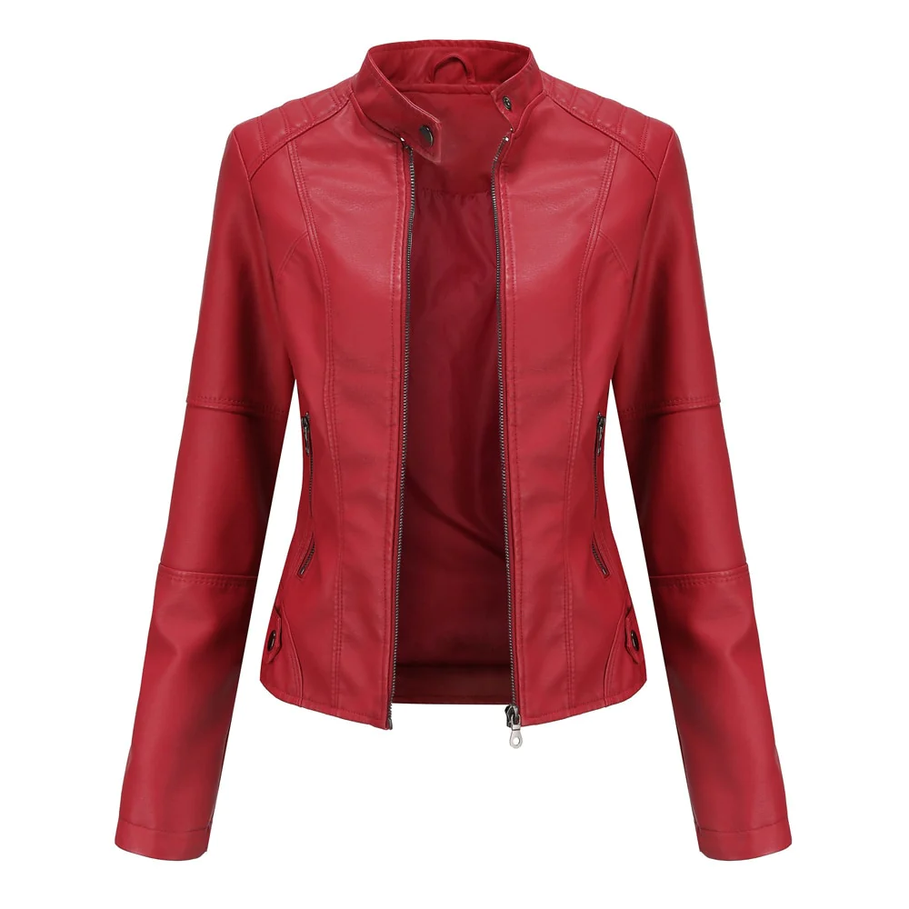 Goose - Korte stijlvolle faux leren bikerjacket voor dames met korte kraag