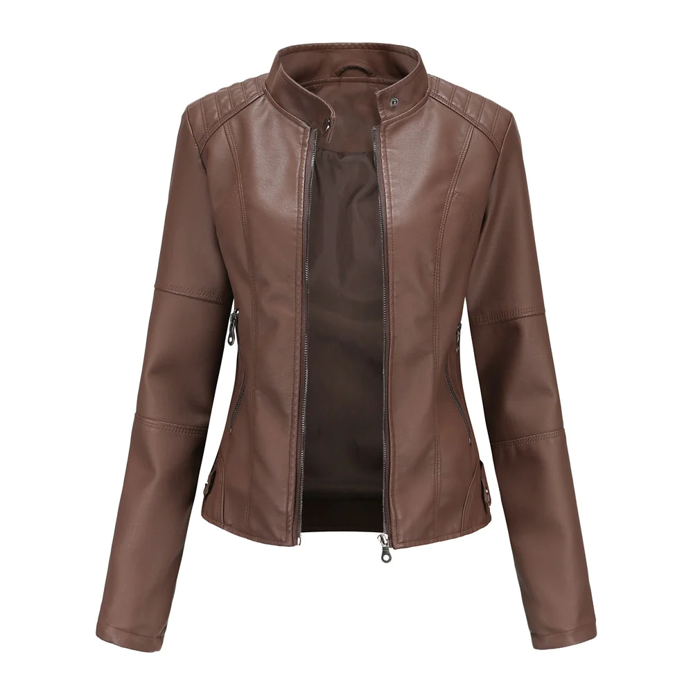 Goose - Korte stijlvolle faux leren bikerjacket voor dames met korte kraag