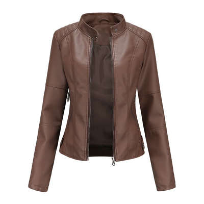 Goose - Korte stijlvolle faux leren bikerjacket voor dames met korte kraag