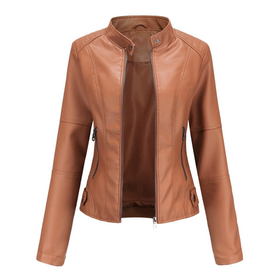 Goose - Korte stijlvolle faux leren bikerjacket voor dames met korte kraag