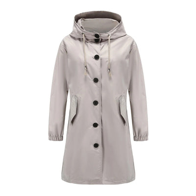 Regenjas voor dames met capuchon en knoopsluiting