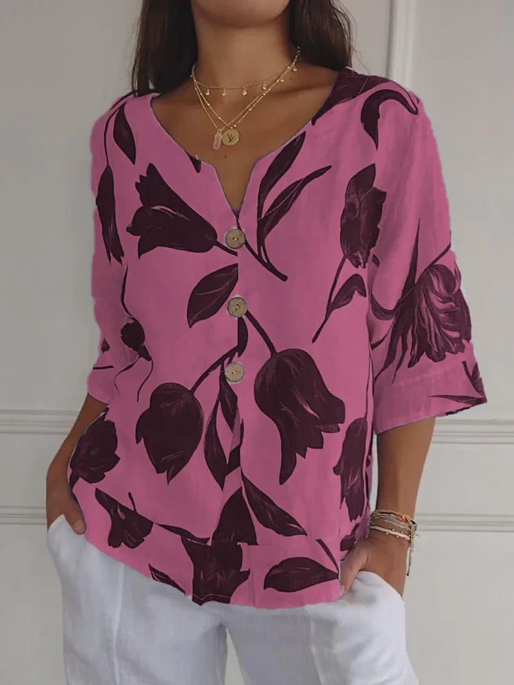 Aaliyah - Bloemen print blouse met V-hals