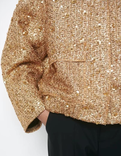 Isabella - Elegante oversized jas met goudkleurige pailetten