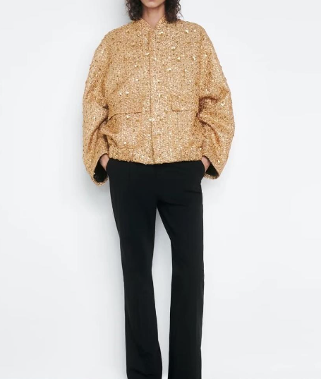 Isabella - Elegante oversized jas met goudkleurige pailetten