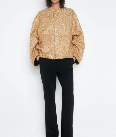 Isabella - Elegante oversized jas met goudkleurige pailetten