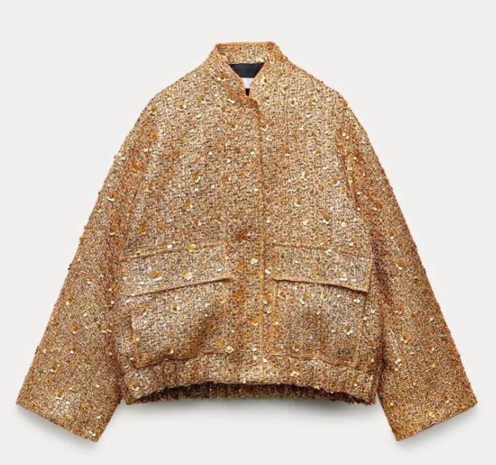 Isabella - Elegante oversized jas met goudkleurige pailetten