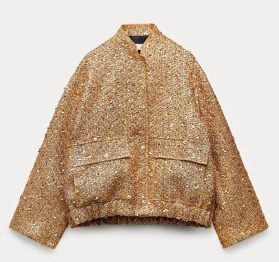 Isabella - Elegante oversized jas met goudkleurige pailetten