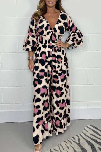 Yara | Jumpsuit met luipaardprint en V-hals