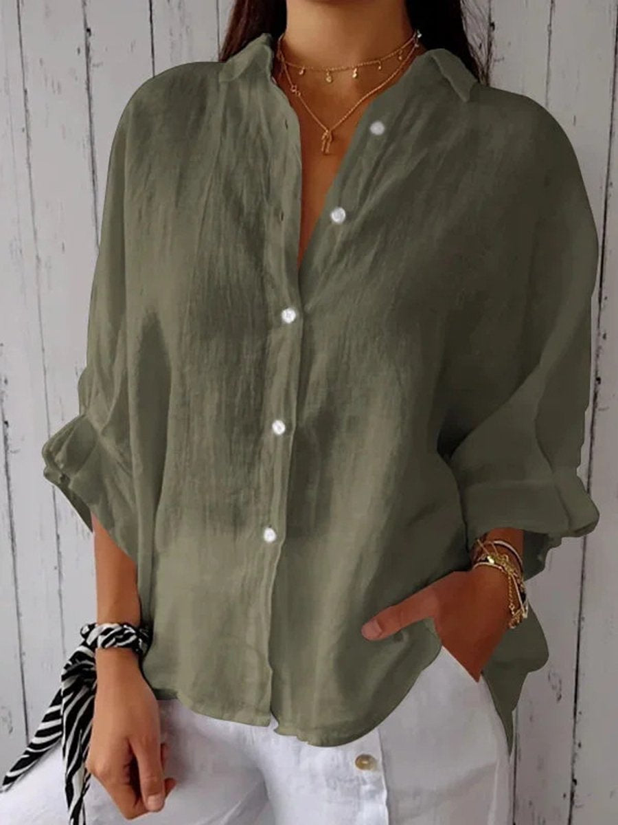 Eleanor - Casual katoen linnen blouse met striksluiting