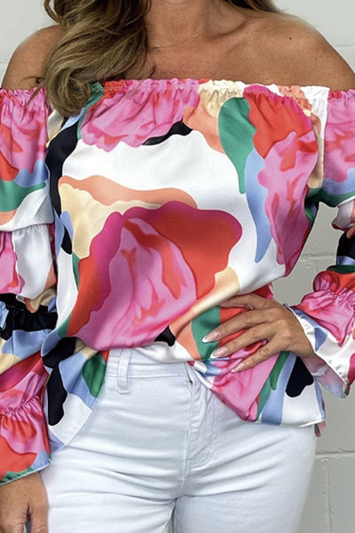 Noor | Satin bedrukte top met platte schouders
