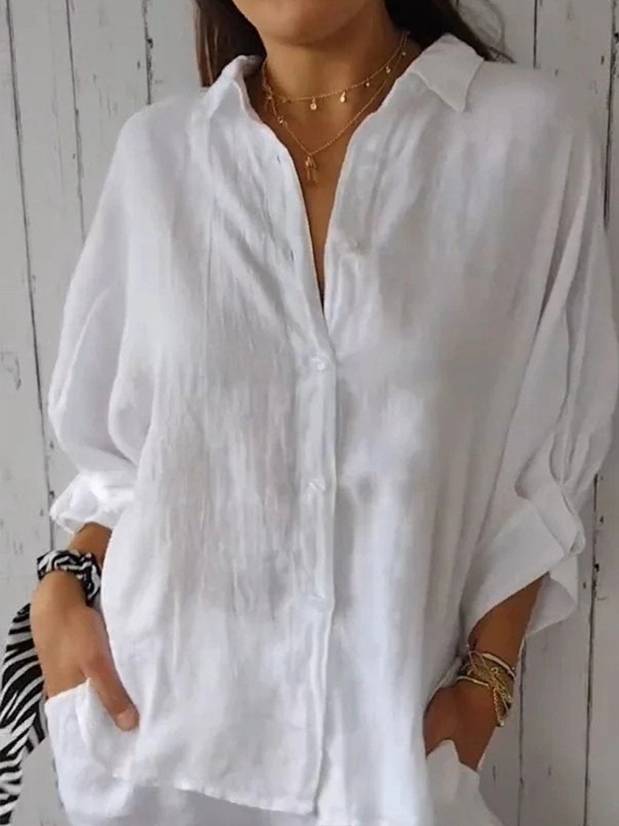 Eleanor - Casual katoen linnen blouse met striksluiting