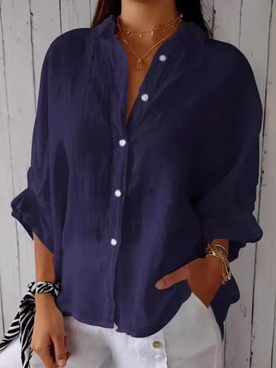 Eleanor - Casual katoen linnen blouse met striksluiting