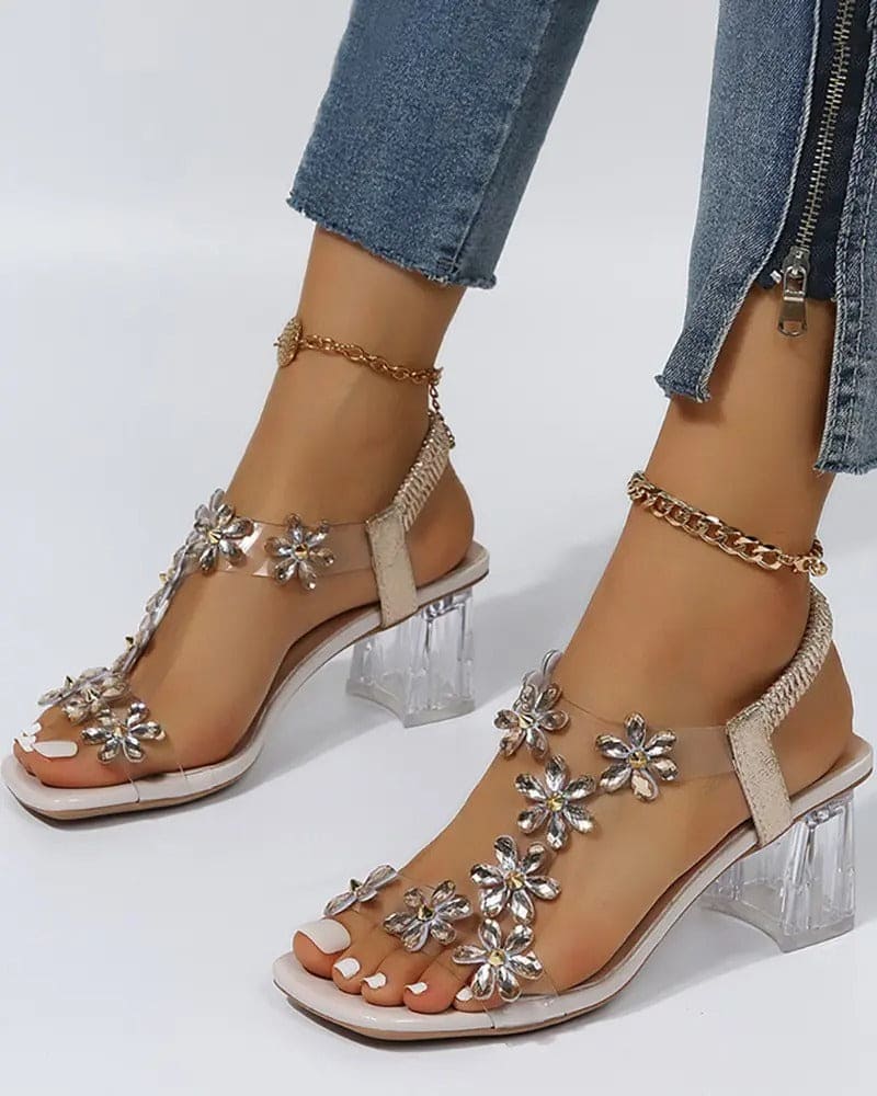 Amber - Sandalen met bandjes en strass hoge hakken