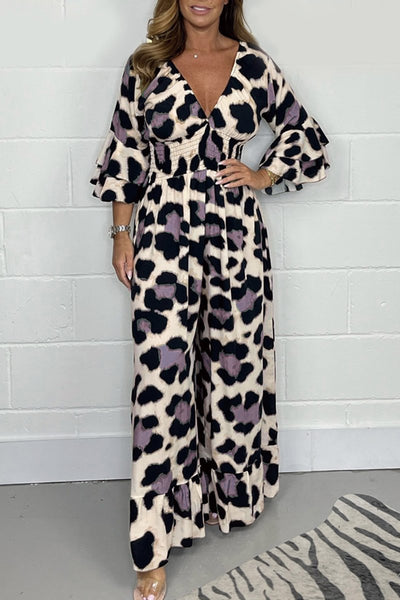 Yara | Jumpsuit met luipaardprint en V-hals