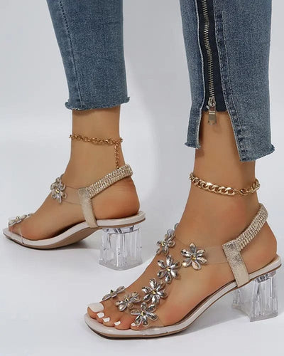 Amber - Sandalen met bandjes en strass hoge hakken