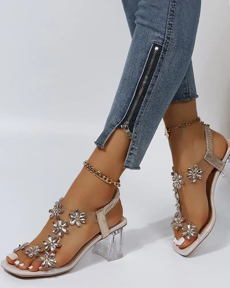 Amber - Sandalen met bandjes en strass hoge hakken