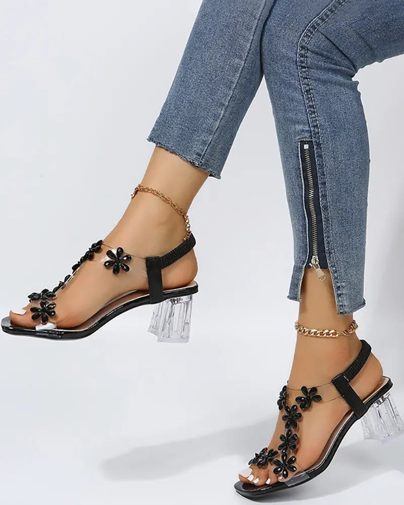 Amber - Sandalen met bandjes en strass hoge hakken