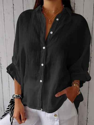 Eleanor - Casual katoen linnen blouse met striksluiting