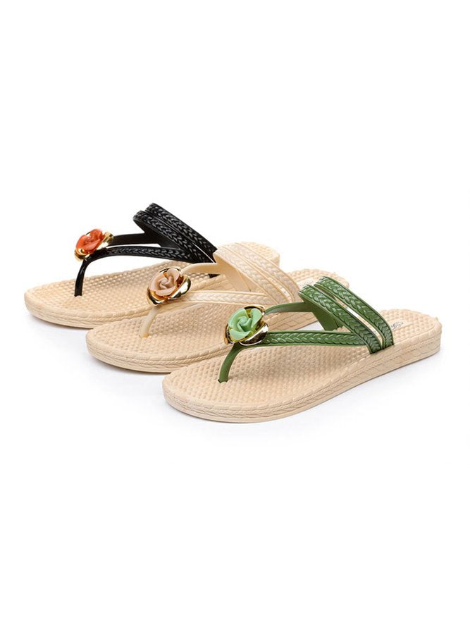 Lisa | Bloemenpatroon Gevlochten Band Strand Slippers