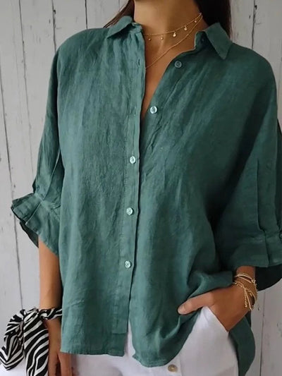 Eleanor - Casual katoen linnen blouse met striksluiting