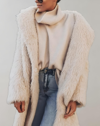 Isabella - Lang en oversized winterjas van imitatieleer met zijzakken