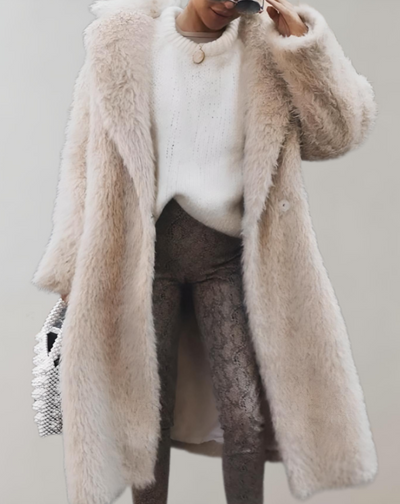 Isabella - Lang en oversized winterjas van imitatieleer met zijzakken
