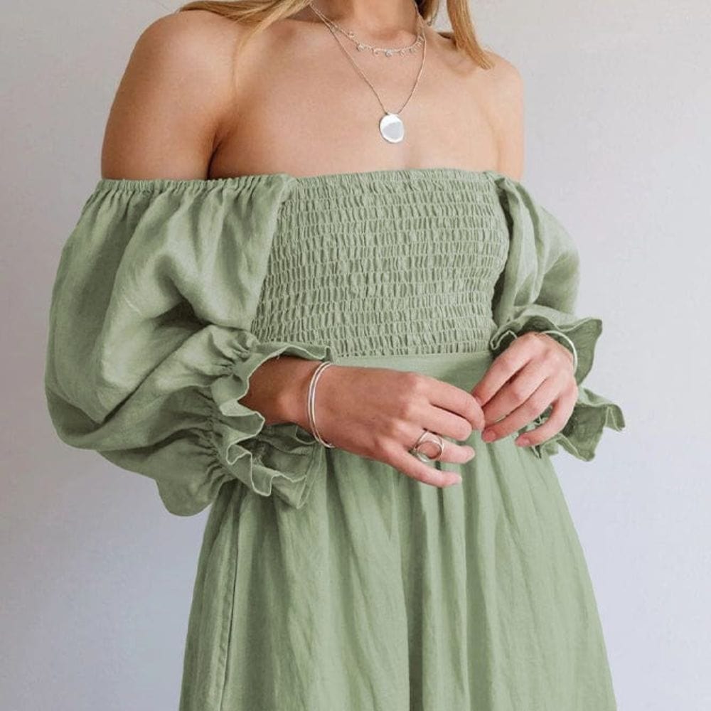 Claudia - Elegante off-shoulder jurk met plofmouwen