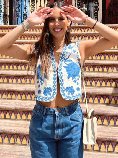 Emily - Boho Vest Mouwloos trendy gebloemd gilet voor vrouwen