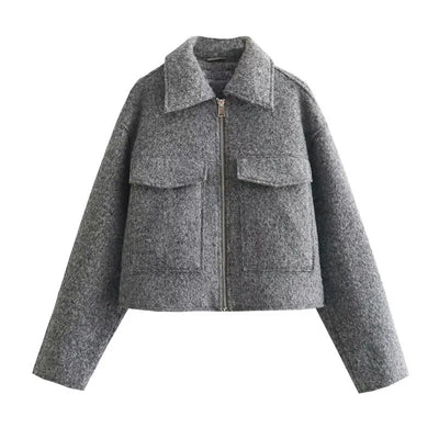 Zaria Tweed Jacket | Trendy, elegante korte lentejas/tussenjas met rits en omgevouwen kraag voor dames