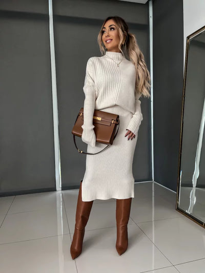 Lorey - Gebreide Set met Trui en Rok | Asymmetrisch Design
