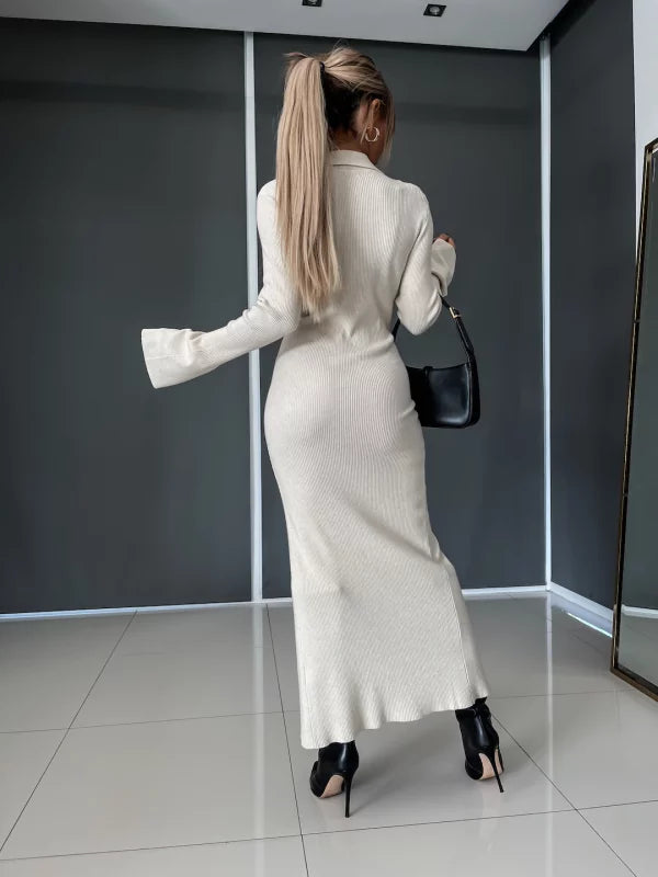 Giovanna - Eleganza Geribbelde Maxi-Jurk