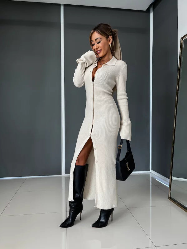 Giovanna - Eleganza Geribbelde Maxi-Jurk