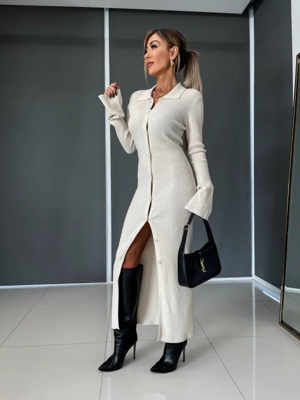 Giovanna - Eleganza Geribbelde Maxi-Jurk