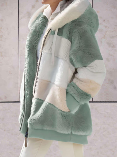 Luna -  Oversized faux fleece jas met capuchon en zakken