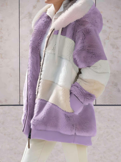 Luna -  Oversized faux fleece jas met capuchon en zakken