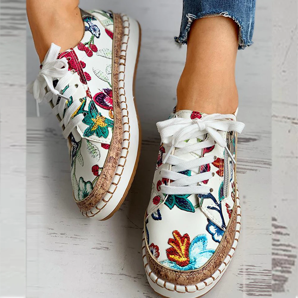 Loscana Slip-on Schoenen | Bloemenprint Schoenen met Ergonomisch Voetbed