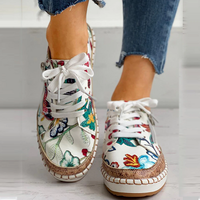 Loscana Slip-on Schoenen | Bloemenprint Schoenen met Ergonomisch Voetbed