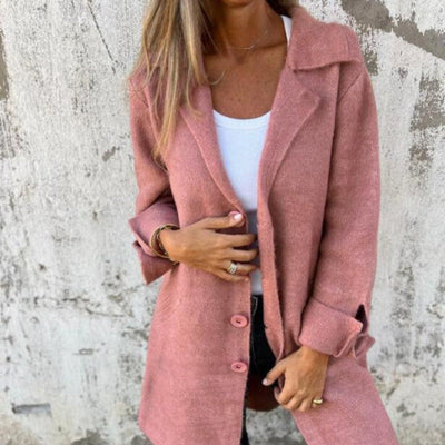 Evelina | Comfortabel Effen Halflang Jasje