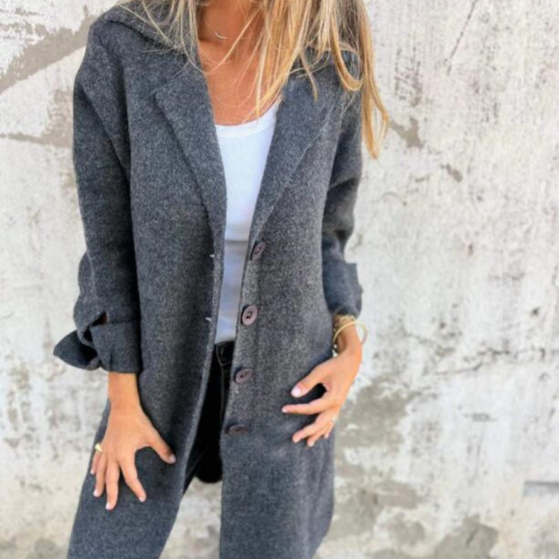 Evelina | Comfortabel Effen Halflang Jasje