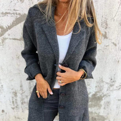 Evelina | Comfortabel Effen Halflang Jasje