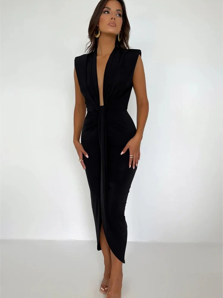 Kiki Maxi Jurk | Elegante V-hals mouwloze party jurk voor vrouwen