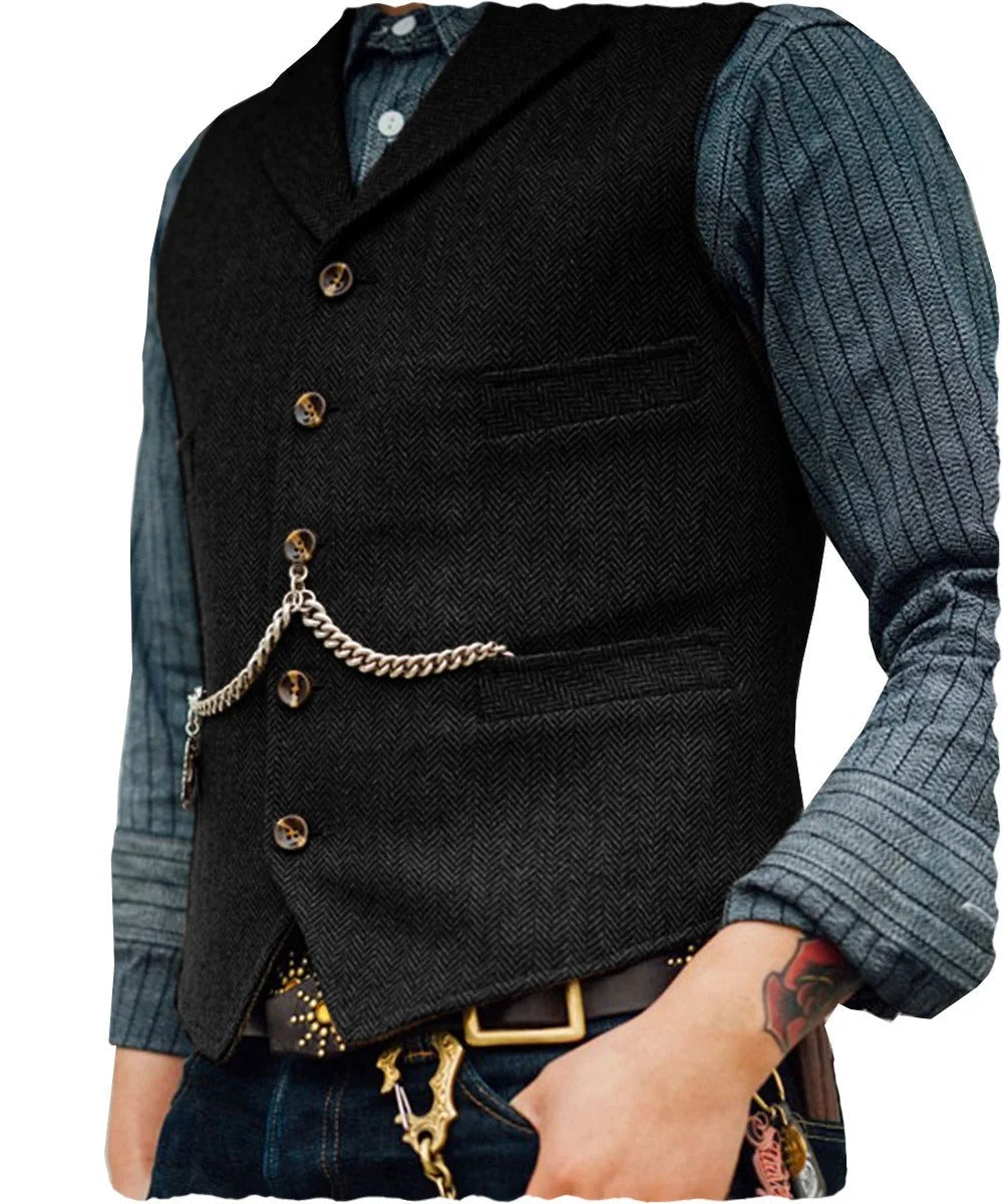 Oxford Gilet | Western stijlvol mouwloos Tweed vest voor mannen met ketting design