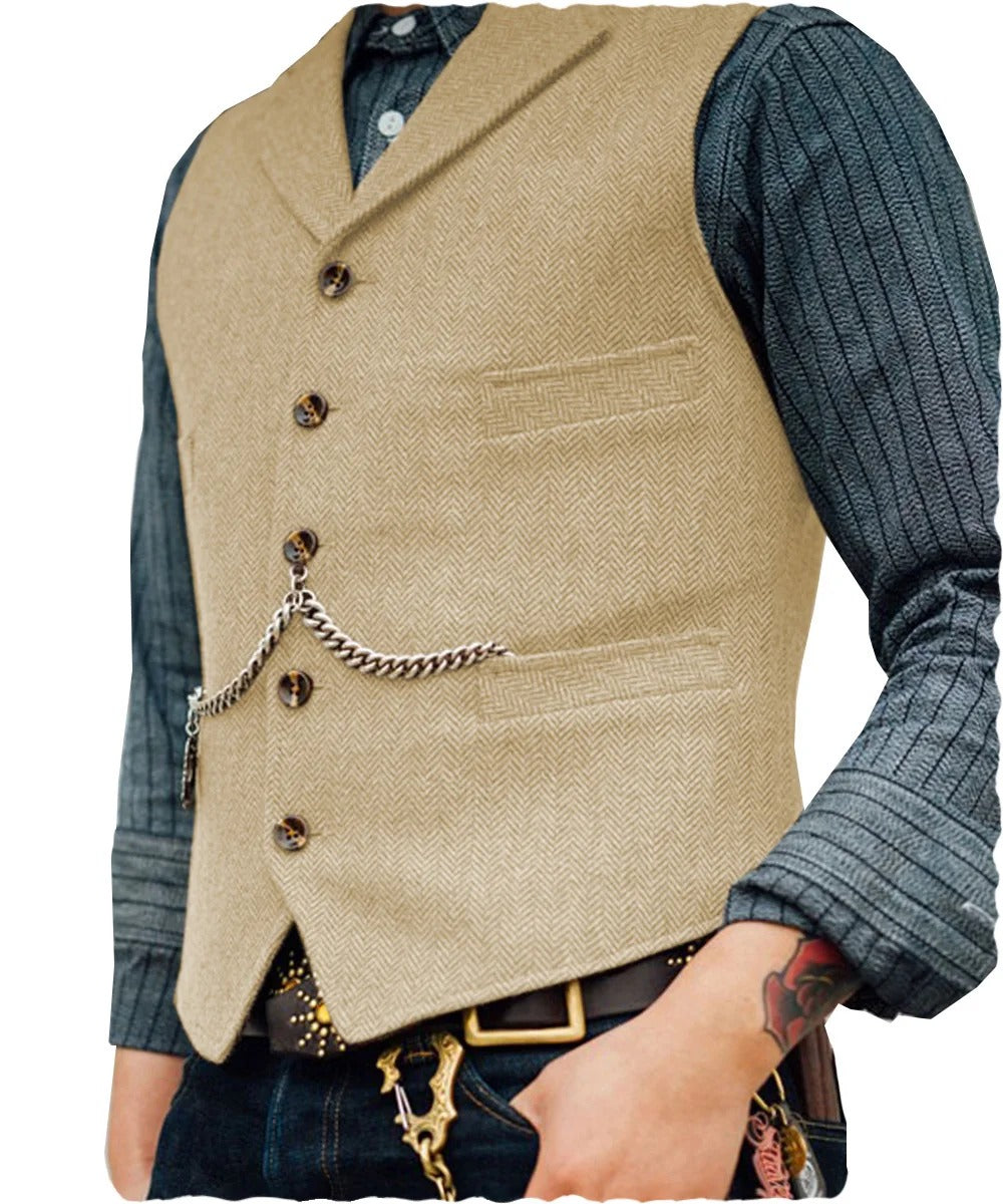 Oxford Gilet | Western stijlvol mouwloos Tweed vest voor mannen met ketting design